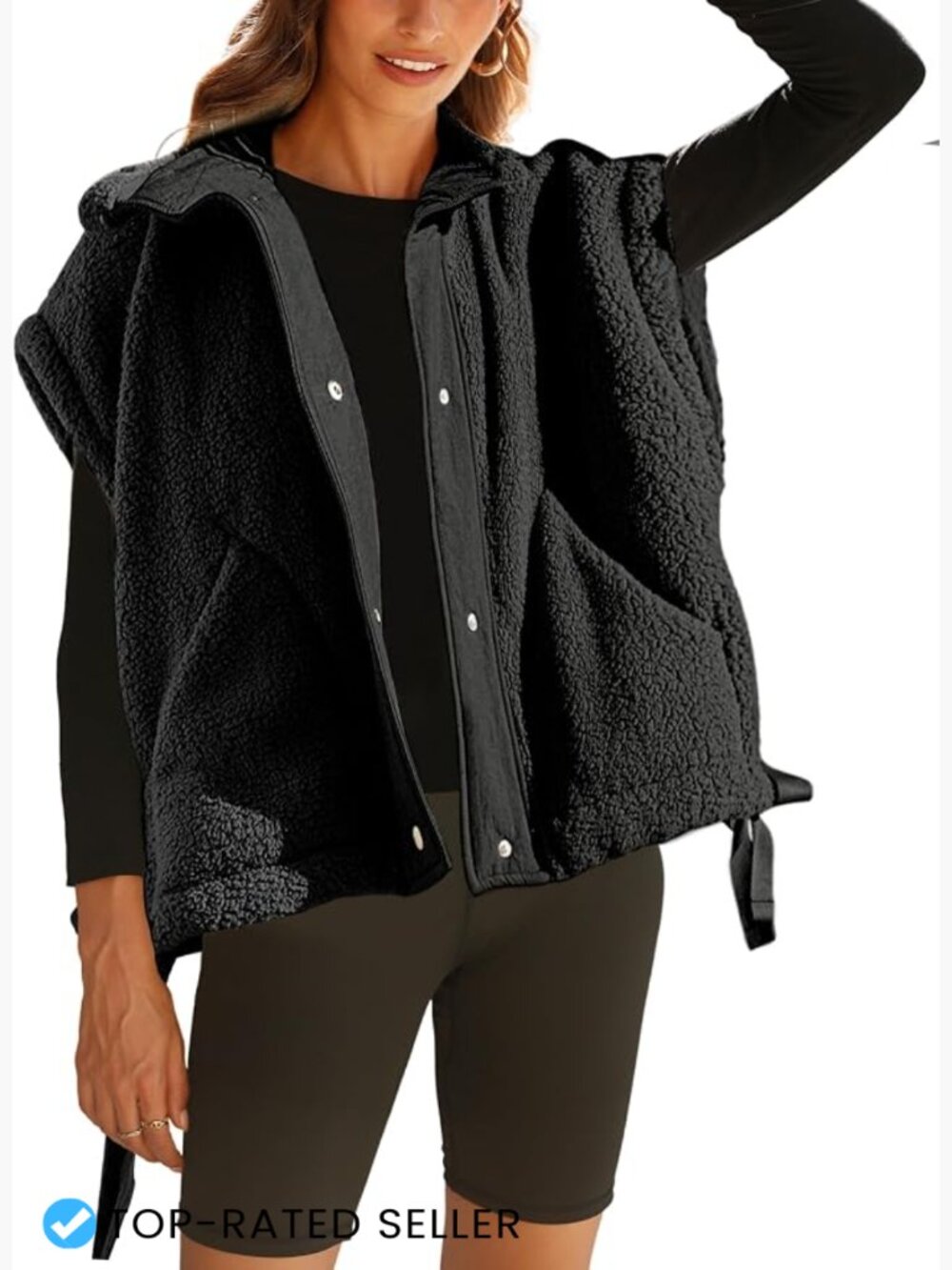 Sherpa Fleece Vest Sleeveless Button Down Warm Winter Layering Casual Cozy